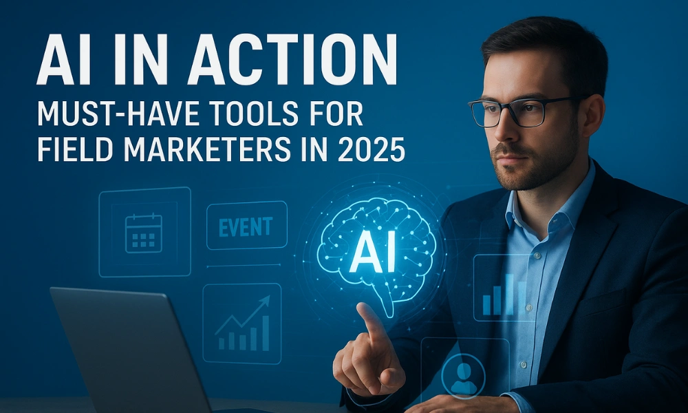 Business professional using AI-powered tools for field marketing in 2025.