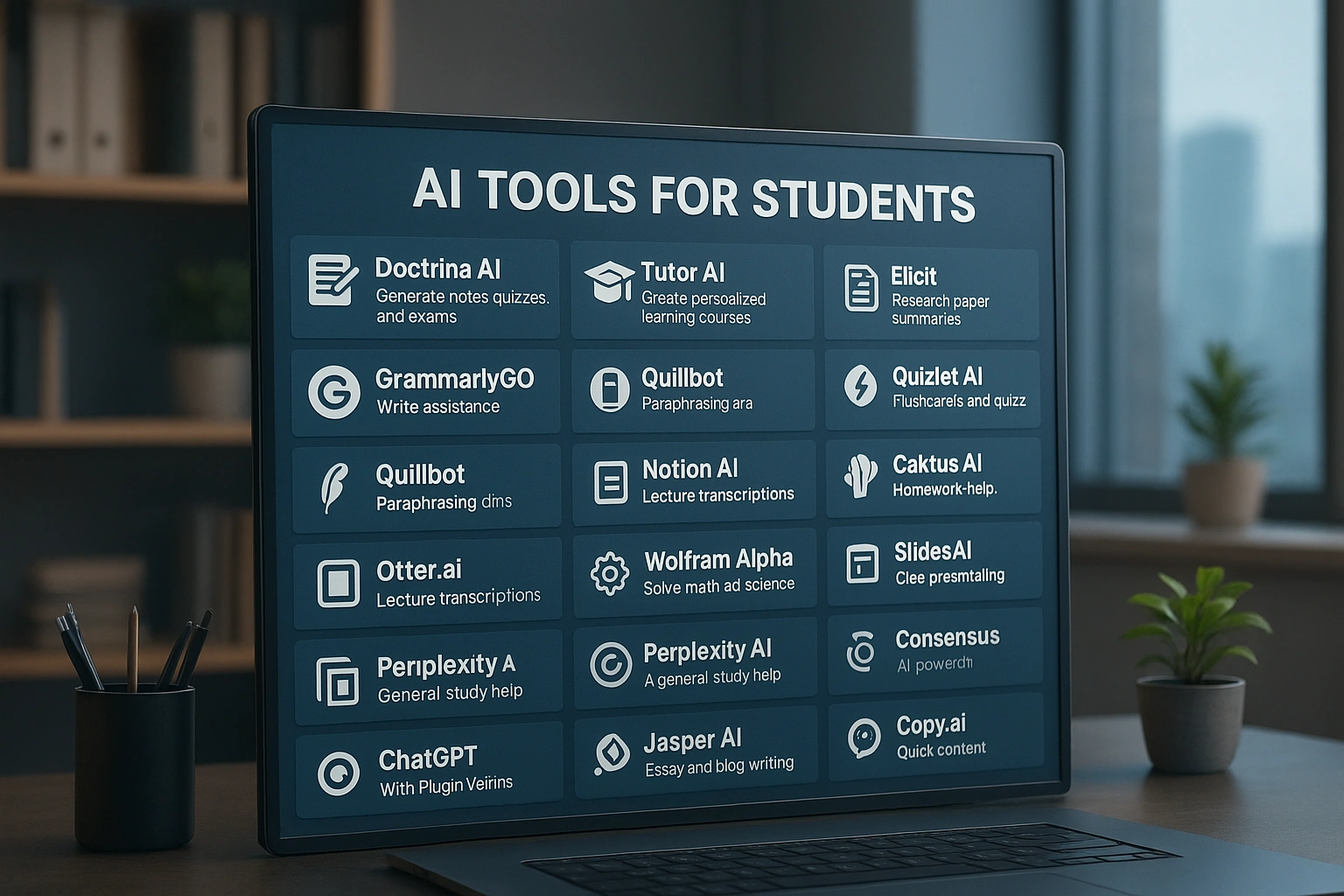 AI tools for students 2025 with laptop and robot assistant