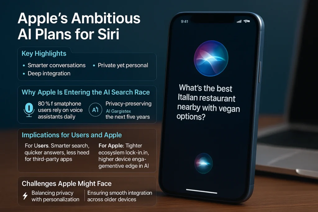 Apple Siri AI-powered search engine concept with futuristic interface