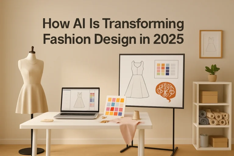 3D illustration of a fashion designer using AI tools for clothing design